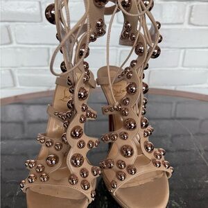 Christian Louboutin ROSE GOLD Studs on nude Leather Gladiator